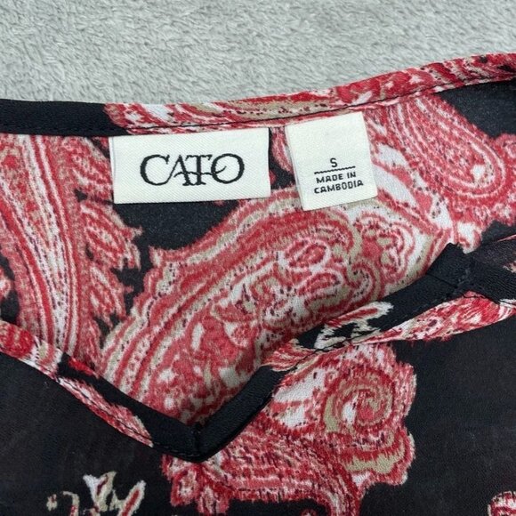 Cato Womens Black & Red Paisley Smocked Blouse Size S Polyester a1177 - Picture 3 of 9